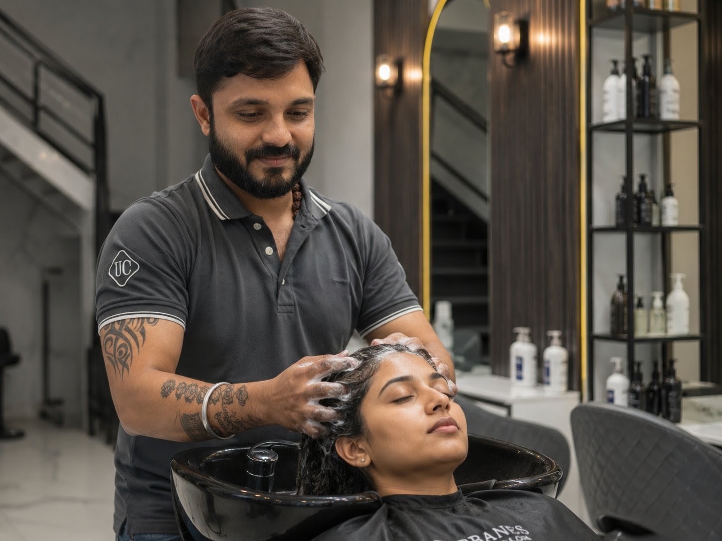 Massage therapy session at Urban Cuts Family Salon in Baner